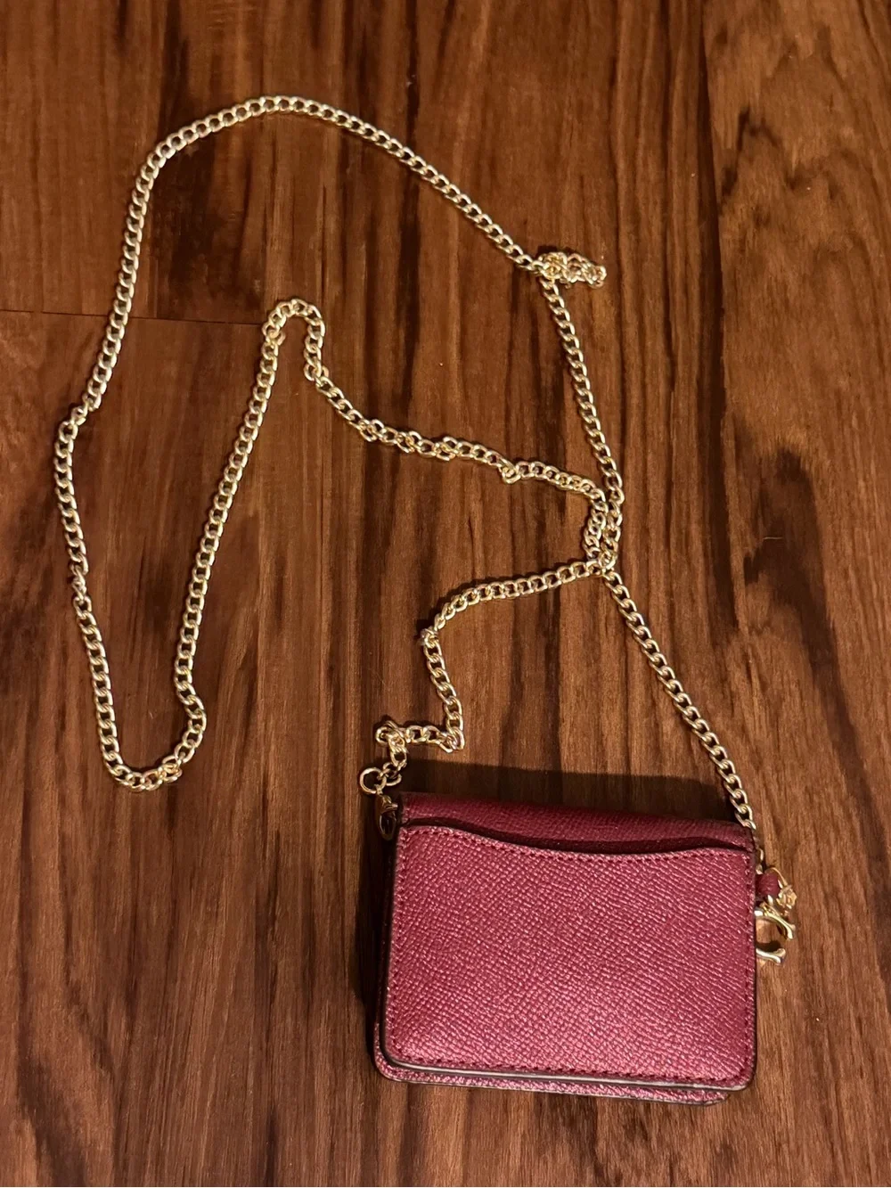 Coach Crossbody Wallet in Deep Berry with Gold Chain